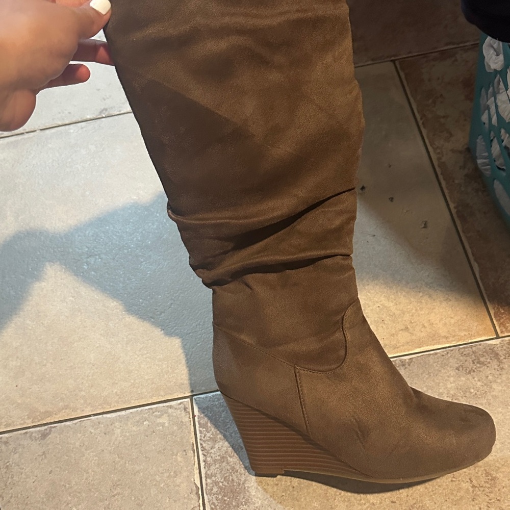 Macy's Taupe Wedge Heeled Boots